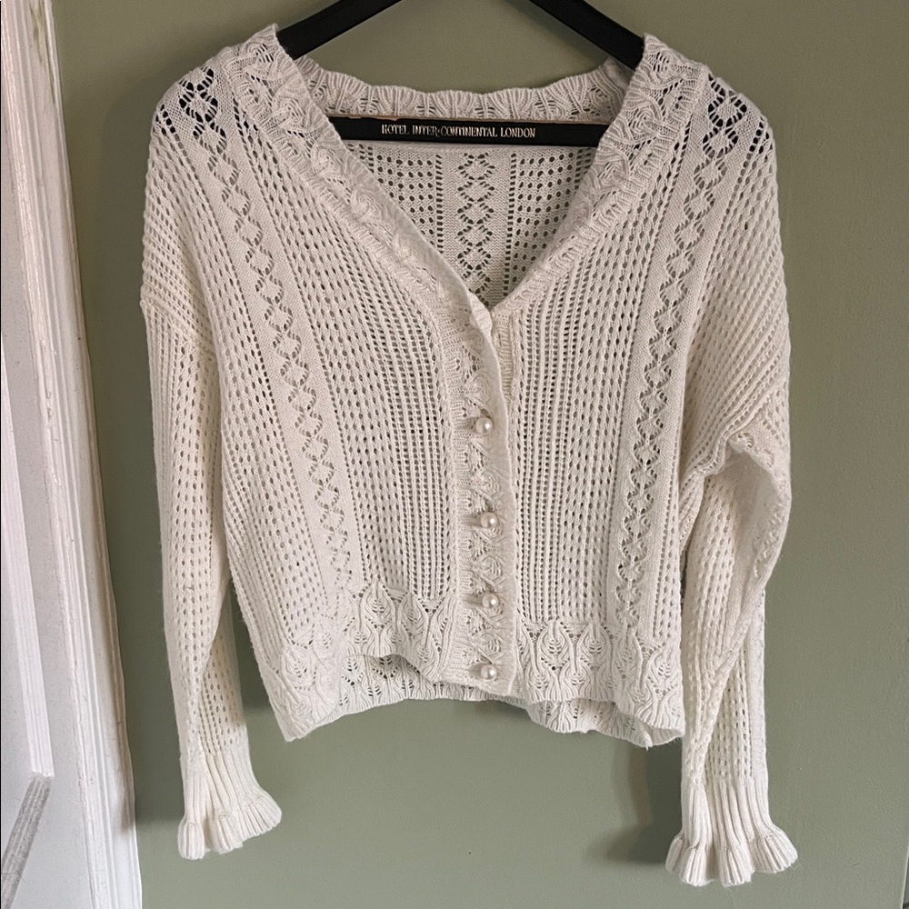 White Knit Cardigan Sweater